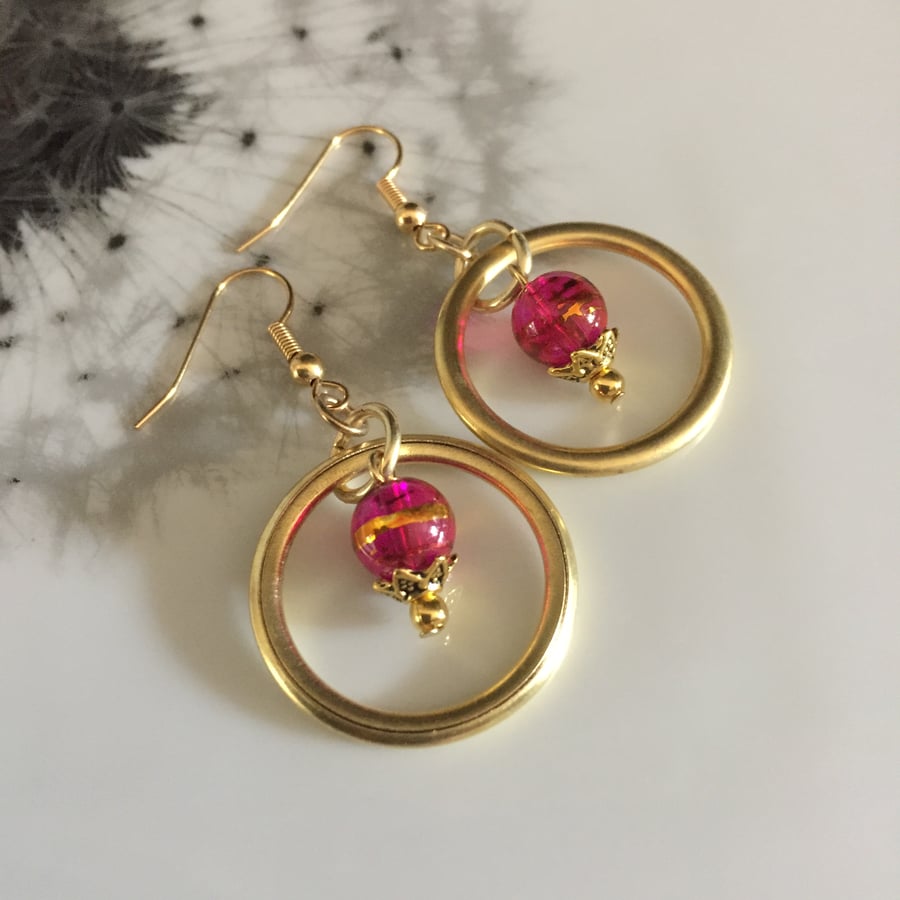 Gold and pink hoop earrings