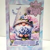 Cute Gnome Mother’s Day Card – Whimsical Floral Hydrangea Card for Mum