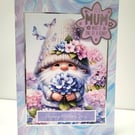 Cute Gnome Mother’s Day Card – Whimsical Floral Hydrangea Card for Mum