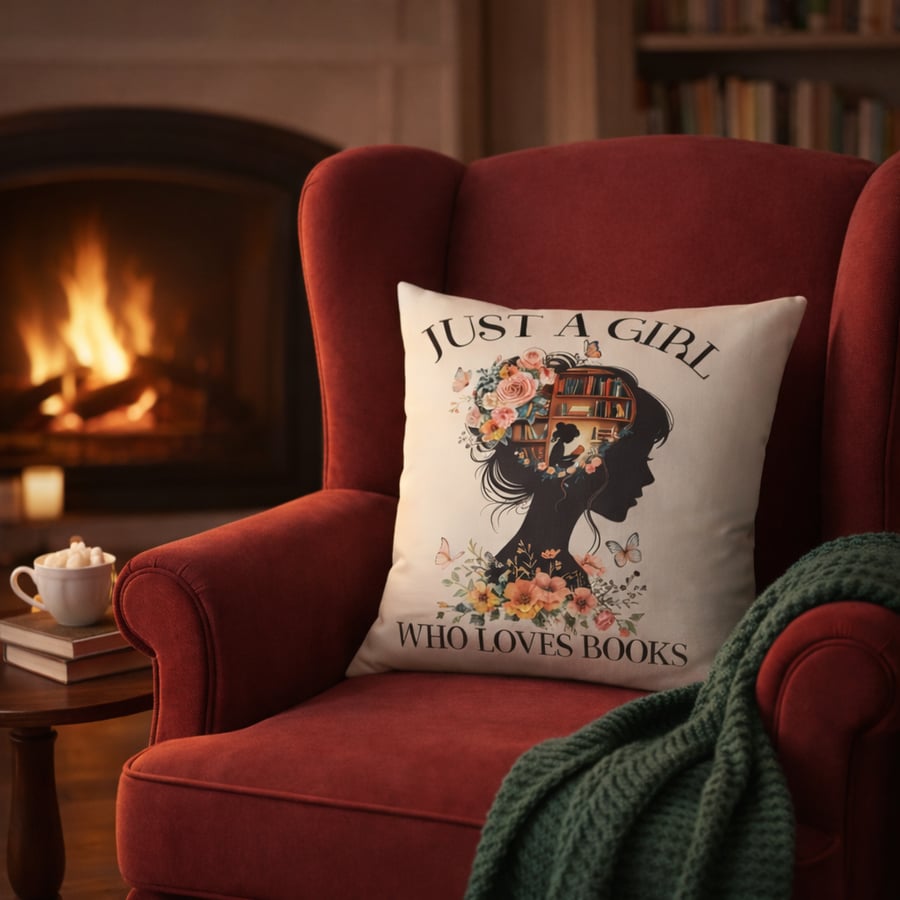Just a Girl Who Loves Books Cushion – Book Lover Decorative Pillow