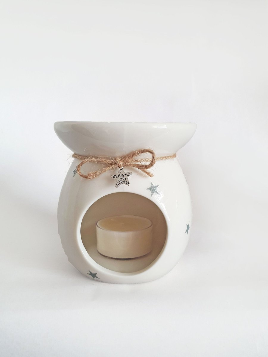 Stars Oil Burner, Star Design Hand Decorated Wax Warmer, Wax Melter, Home Starry