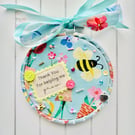 Personalised Teacher Gift Hoop, Bee Floral Keepsake, Thank You Teacher UK