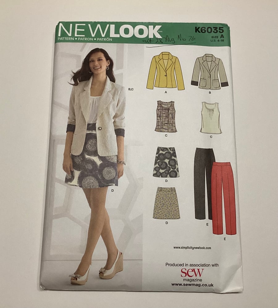Sewing pattern, uncut, New Look K6035, jacket, trousers, top, skirt