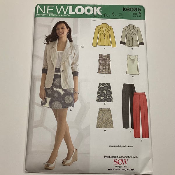 Sewing pattern, uncut, New Look K6035, jacket, trousers, top, skirt