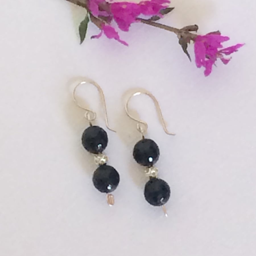 Black Agate and Silver Earrings