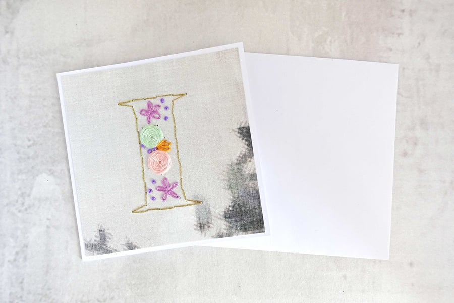 SALE Hand Stitched Letter I Card