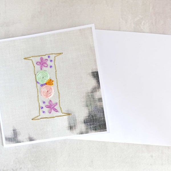 SALE Hand Stitched Letter I Card