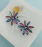 Funky Iridescent Metallic Rainbow Daisy Earrings - Image 2