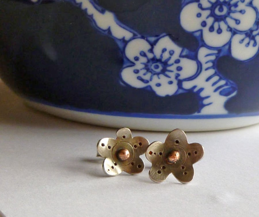 •CHERRY BLOSSOM• bronze stud earrings