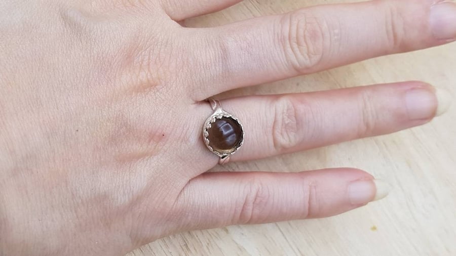 Brown Smoky Quartz ring. Women's Adjustable ring uk. 10mm stone. Reiki Charged