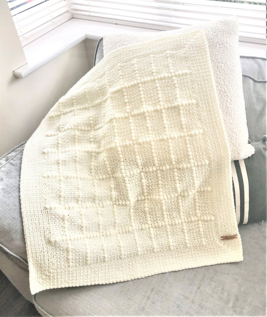 Crochet Baby Blanket, Eco friendly Cotton Bamboo, Car seat blanket.