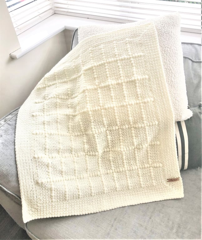 Crochet Baby Blanket, Eco friendly Cotton Bamboo, Car seat blanket.