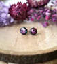 Deep Pink and Purple Abalone Shell Stud Earrings cast in Black Resin