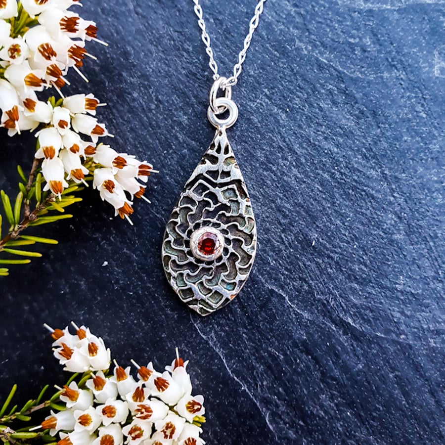 Recycled Silver Mandala Teardrop Pendant