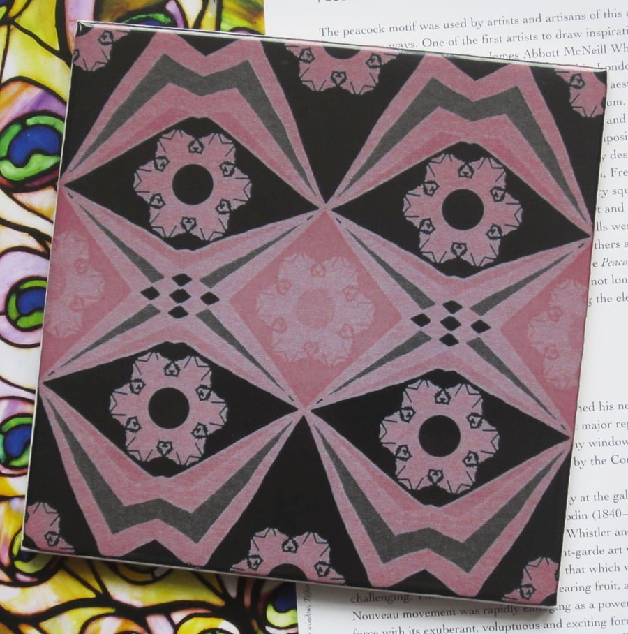 Pink and Black Decoupage Effect Ceramic Tile with Cork Backing - SALE ITEM