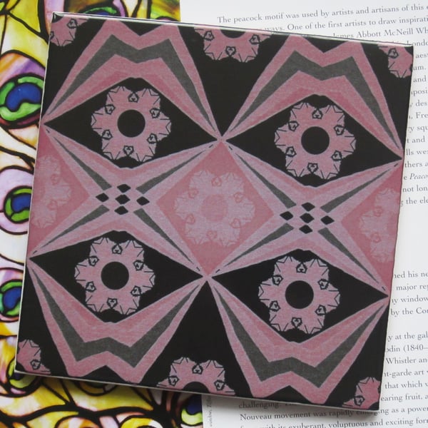 Pink and Black Decoupage Effect Ceramic Tile with Cork Backing - SALE ITEM