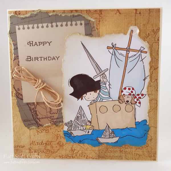 Handmade child's birthday card - pirate ship