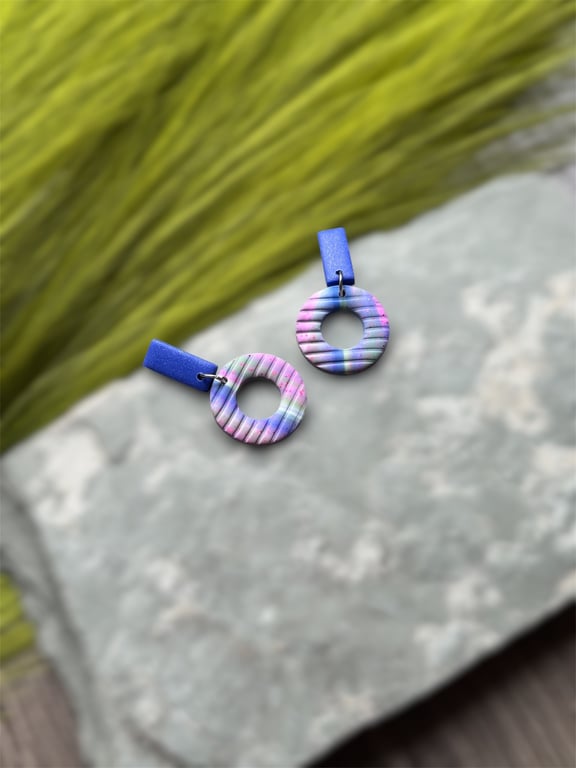 Aurora Blues and purples polymer clay earrings