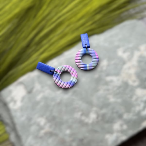 Aurora Blues and purples polymer clay earrings