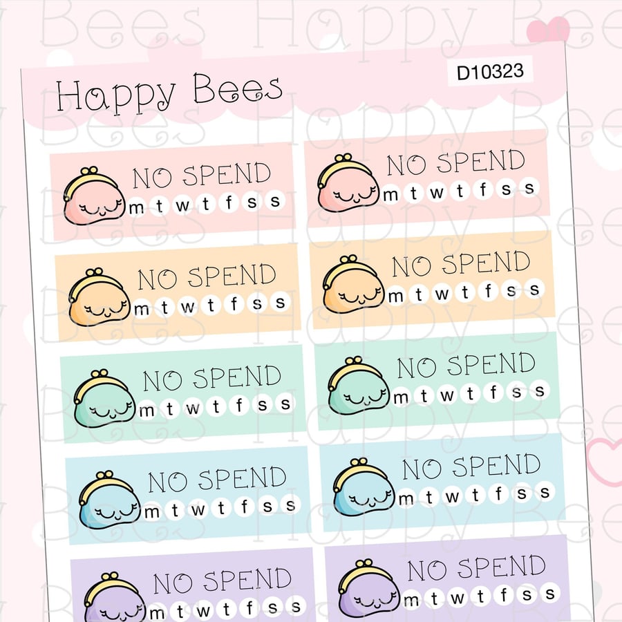 No Spend Tracker Boxes - Vertical Cute Money Saving Planner Stickers D10323