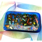 Fused Glass Dish Soap Trinket Snack Blue Dichroic Colourful Decoration