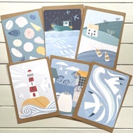 Set of 12 Coastal Illustrated Postcards