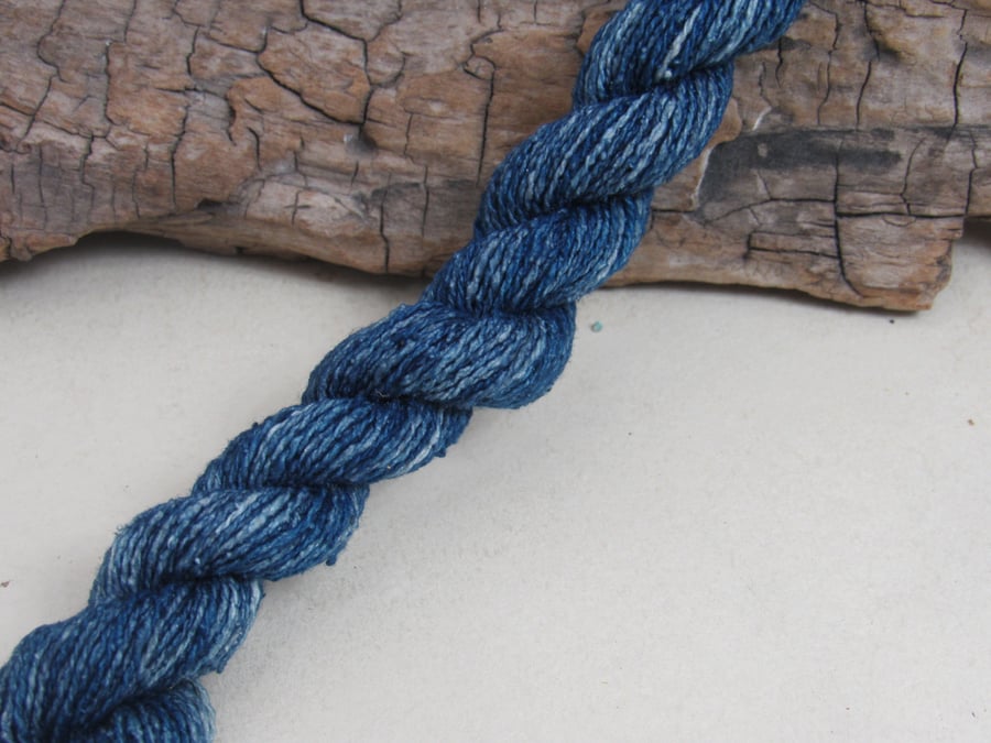 40m Natural Indigo Dye Blue Bourette Noil Silk 2-Ply Thread