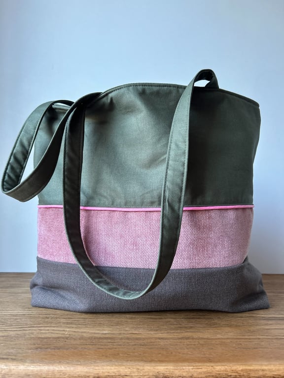 Colour Block Tote Bag - Woodland Dawn, Handmade in Bristol