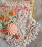 Embroidered flowers and lace textile brooch - Image 3