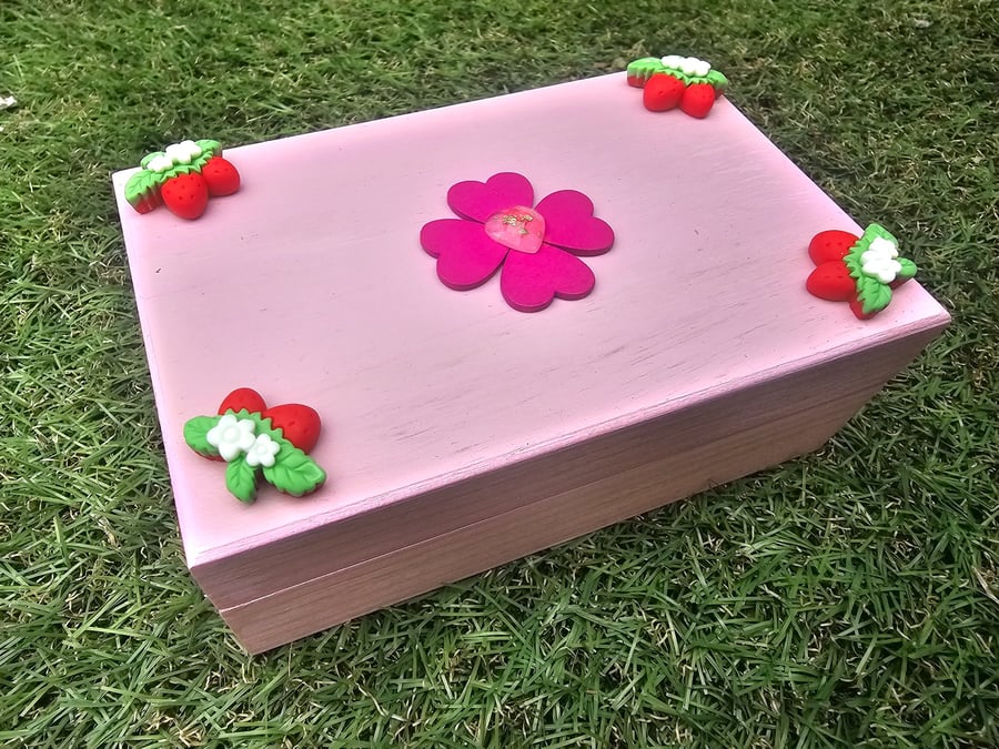 Pink Strawberry Jewellery Box - Handmade Floral Keepsake Box - Romantic Gift - 