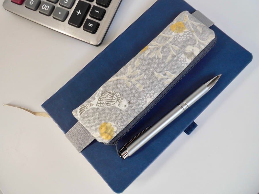 Elasticated pencil case grey for cover of notebook or diary