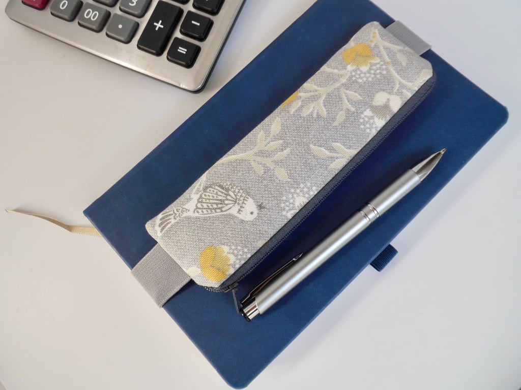 Elasticated pencil case grey for cover of notebook or diary