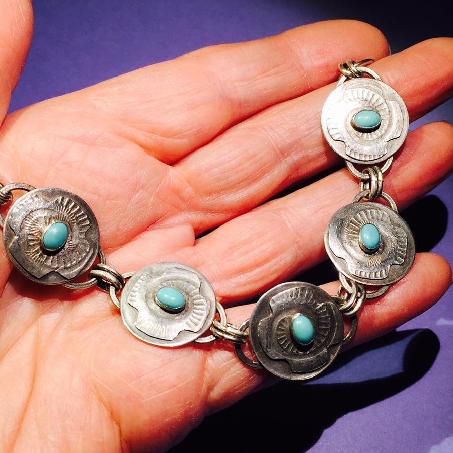 Silver 'Concho' bracelet - Turquoise bracelet