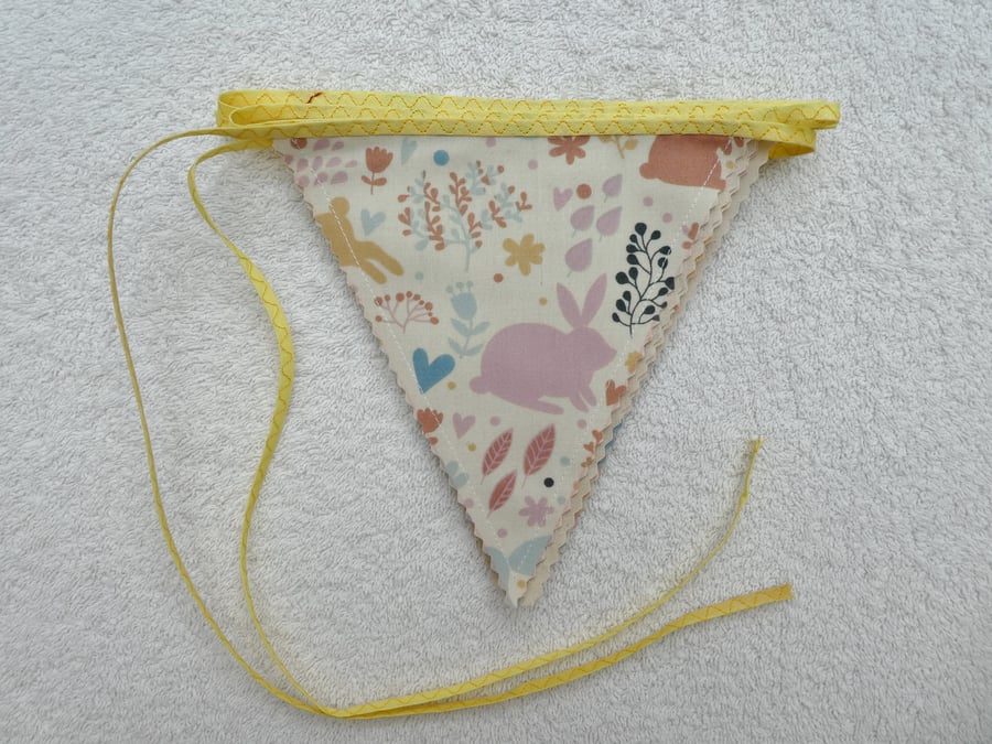  Bunting. Bunnies. Nursery Bunting.3.5 m long and 12 flags. Lined. Yellow Bias