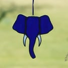 Stained Glass Blue & White Elephant Head Suncatcher