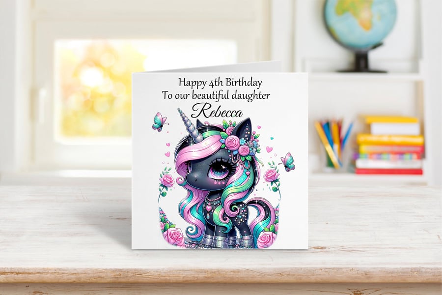 Personalised Cute Baby Unicorn Birthday Card. Design 1