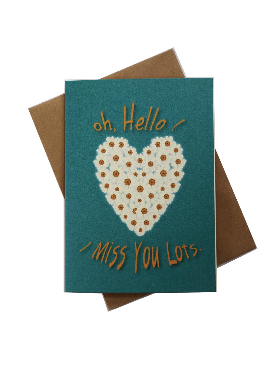 Greeting card - Daisy heart - oh, Hello - I Miss You Lot - artwork by Betty Shek