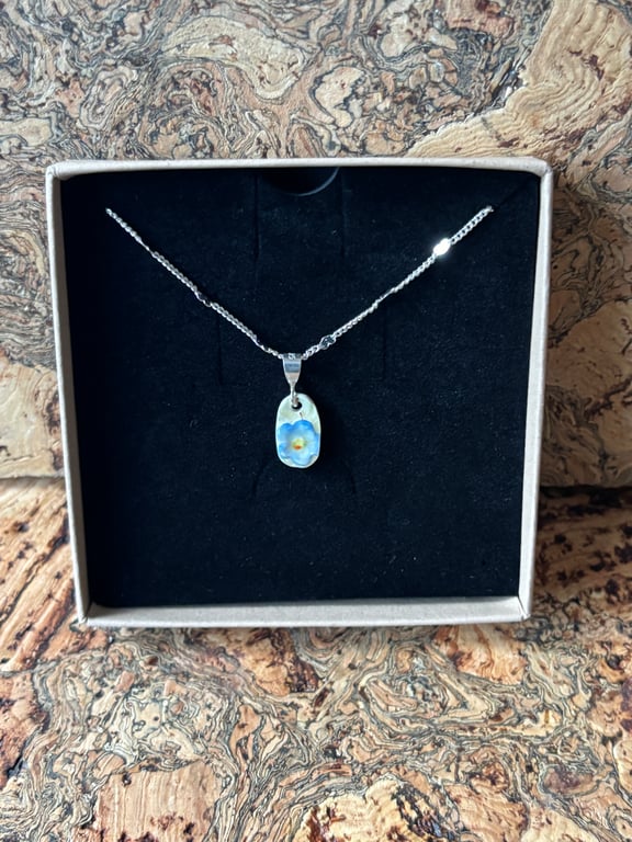 Handmade, Unique Forget-Me-Not Necklace, Sterling Silver Hearts Chain.