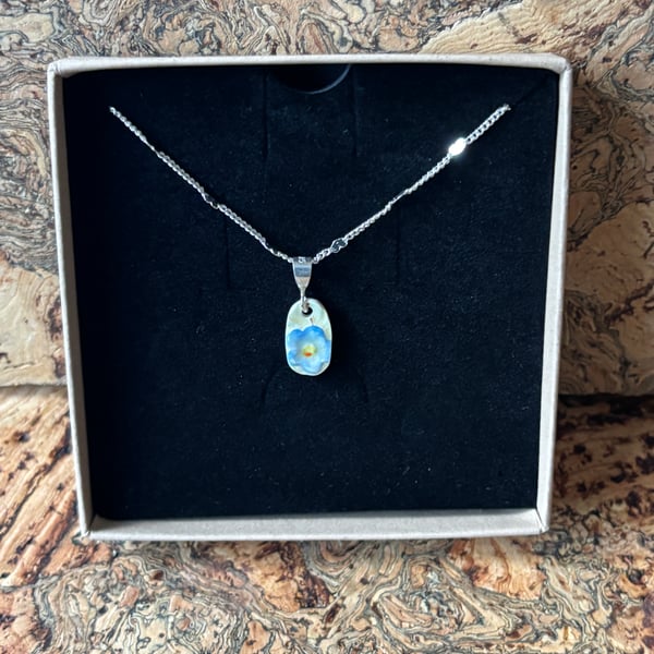 Handmade, Unique Forget-Me-Not Necklace, Sterling Silver Hearts Chain.