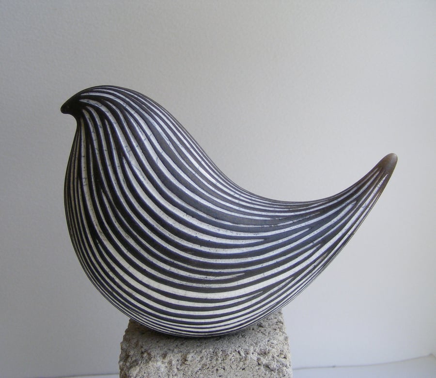 Carved raku fired bird (D)