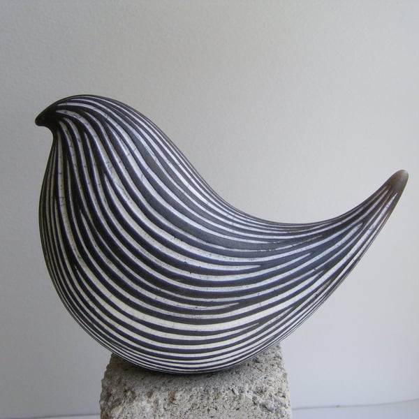 Carved raku fired bird (D)