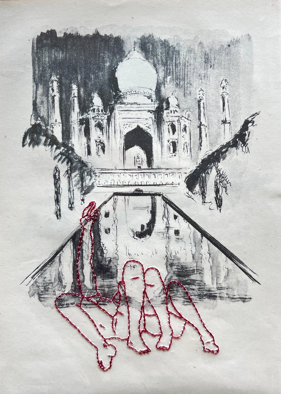 Hand embroidered vintage book page