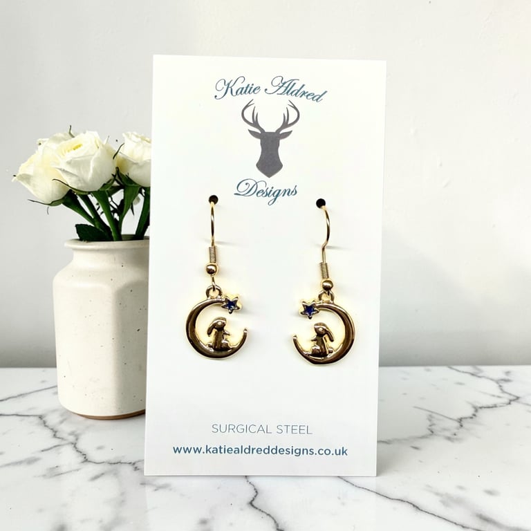 Charm Earrings - Gold Rabbit in the Moon