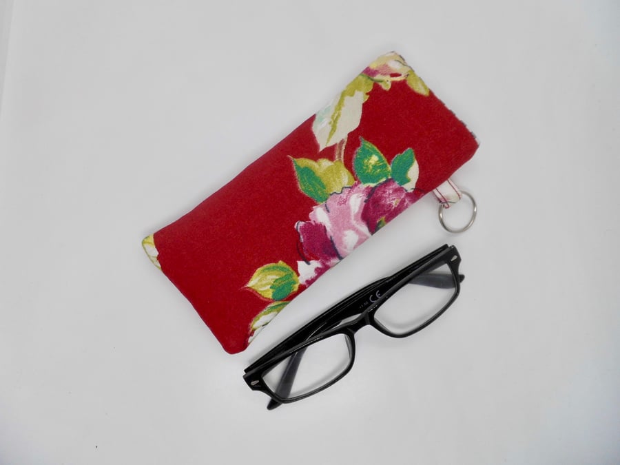 SOLD Glasses case red rose print fabric