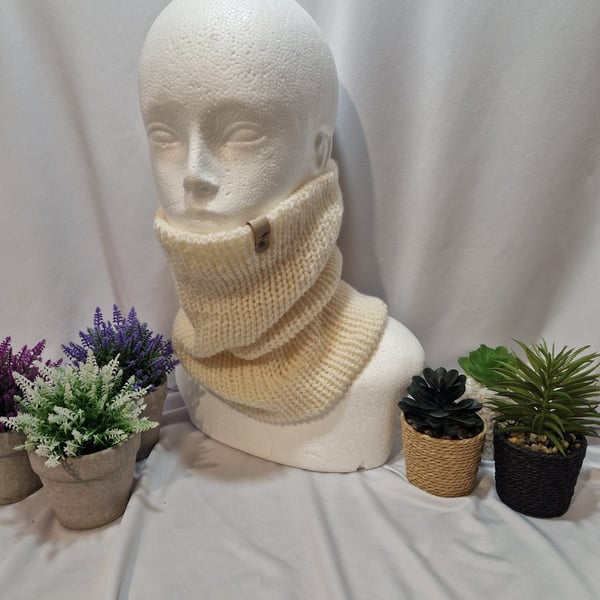 Knitted Cowell  handmade in cream to keep you warm