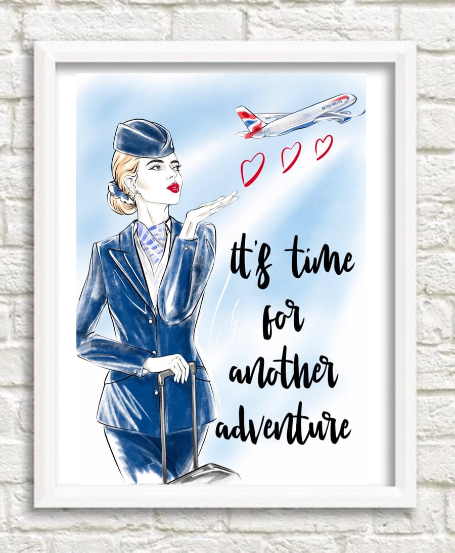 Senior British Airways Flight Attendant Travel Print