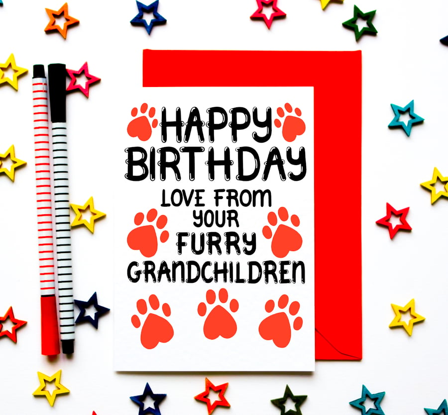Birthday Card From Furry Grandchildren, Dogs, Cats For Grandma, Grandad