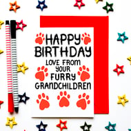 Birthday Card From Furry Grandchildren, Dogs, Cats For Grandma, Grandad
