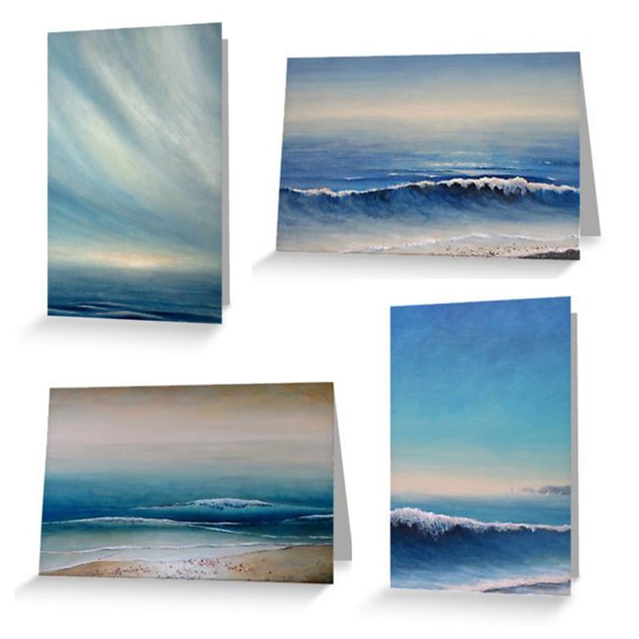 Set of four beach seascape cards notelets blank for your messege bundle