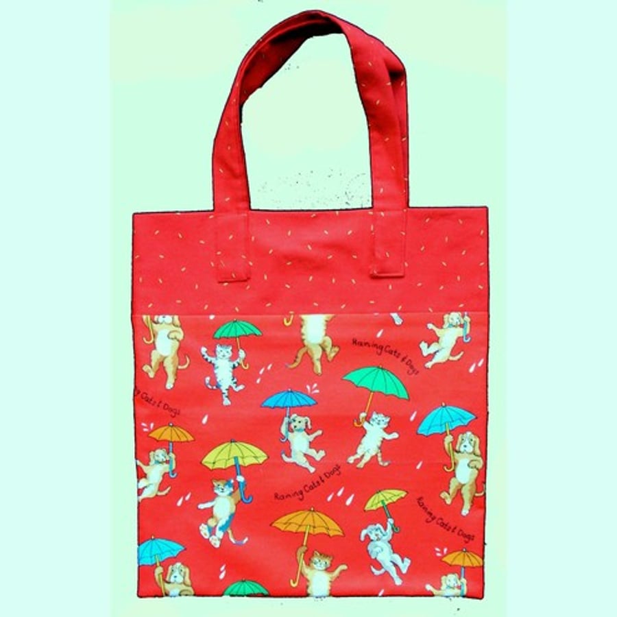 Girl's bag red  raining cats and dogs.   